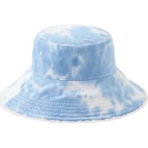 Aerie Raw Edge Bucket Hat, Blue Tie Dye Cotton Summer Hat, NWOT